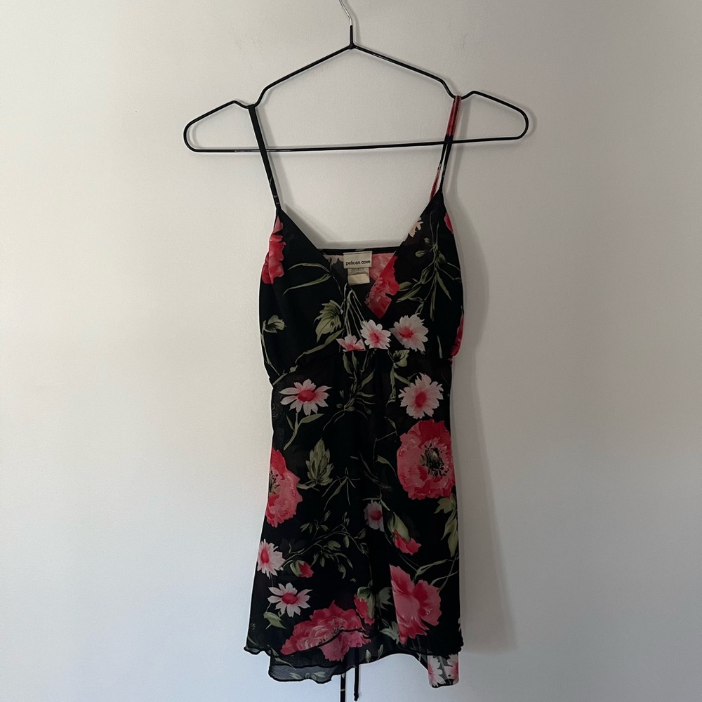 Floral Slip Tank Top in Black and Pink
